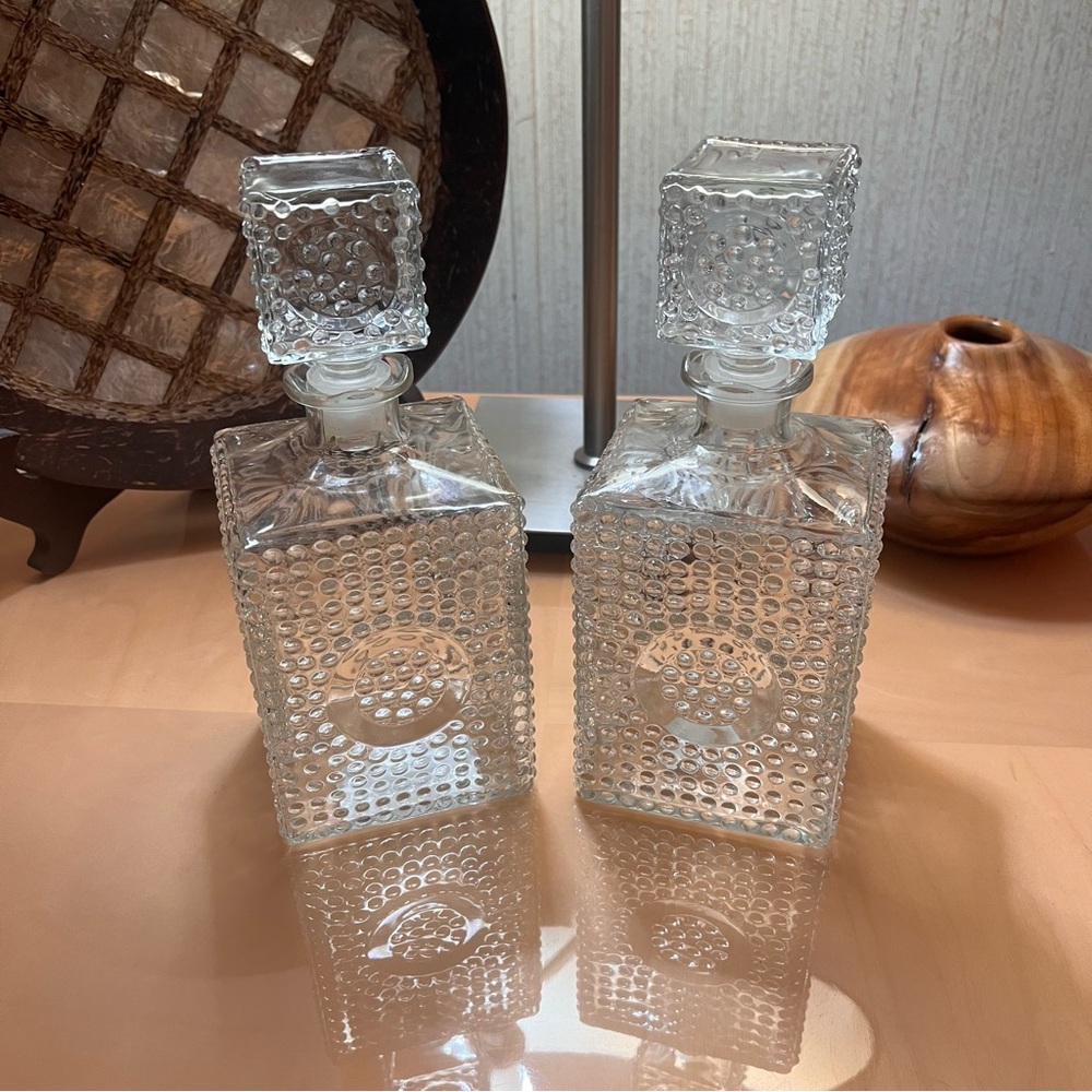 MCM Vintage Bubble Glass/Hobnail Liquor Decanters